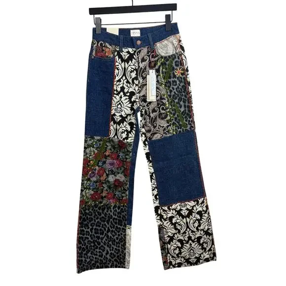 ALICE + OLIVIA Weezy Patchwork Mixed Media Jeans - Picture 5 of 11